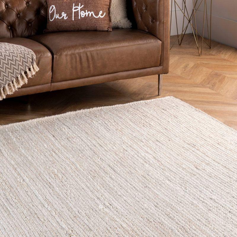 Handmade Braided Off-White Jute Rectangular Area Rug, 5' x 8'