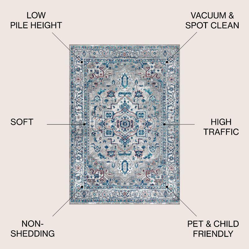 4'x6' Modern Persian Vintage Medallion Area Rug, Light Grey/Blue - JONATHAN Y