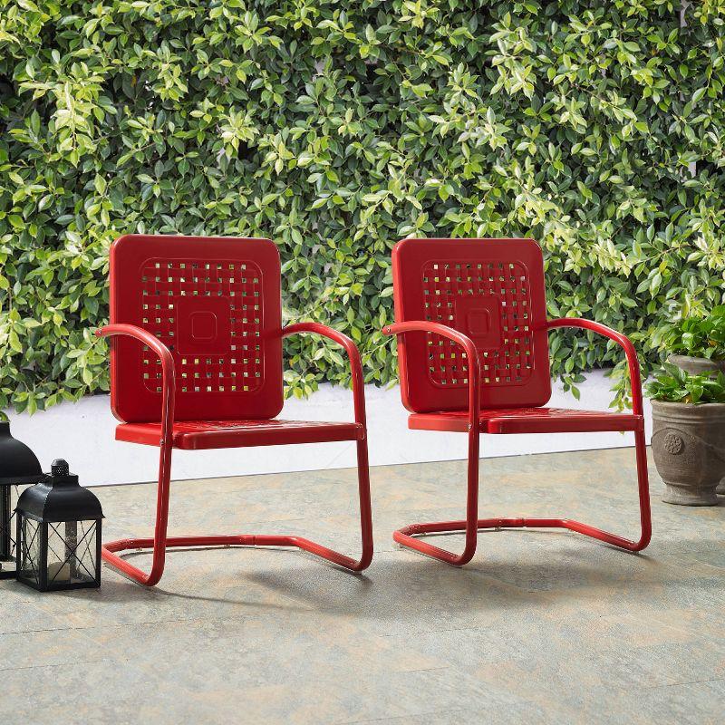 Set of 2 Red Steel Retro Outdoor Arm Chairs