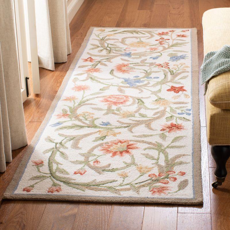 Ivory Floral Hand-Knotted Wool Runner Rug