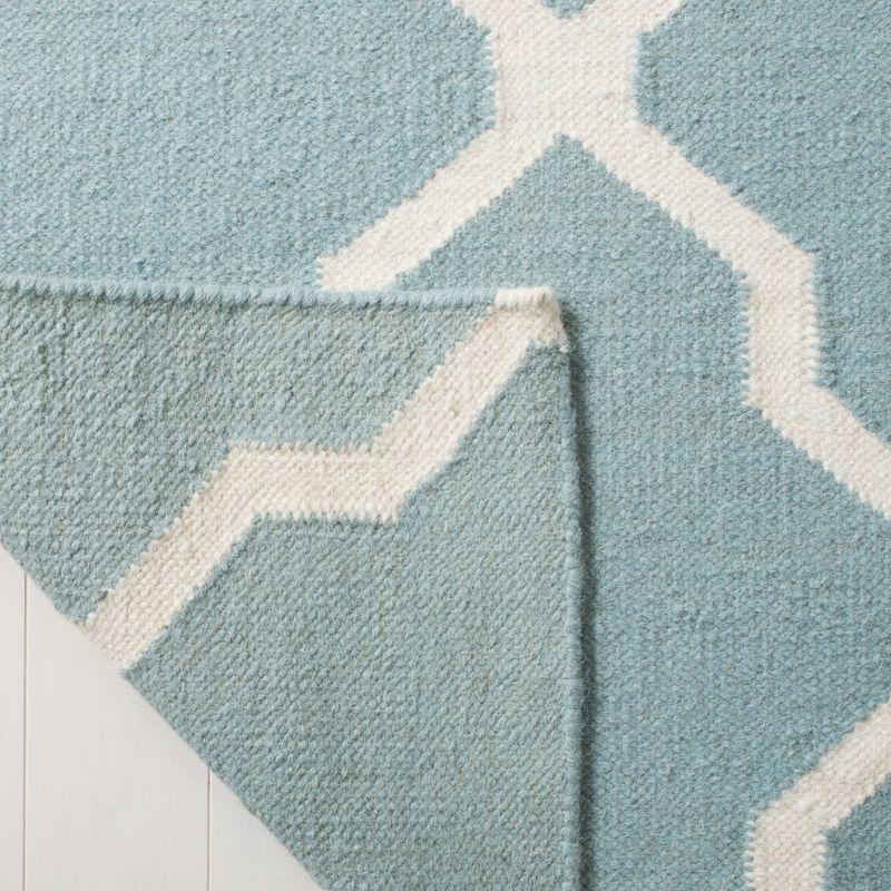 Dhurrie Hand Woven Flat Weave Wool/Cotton Geometric Rug in Light Blue/Ivory