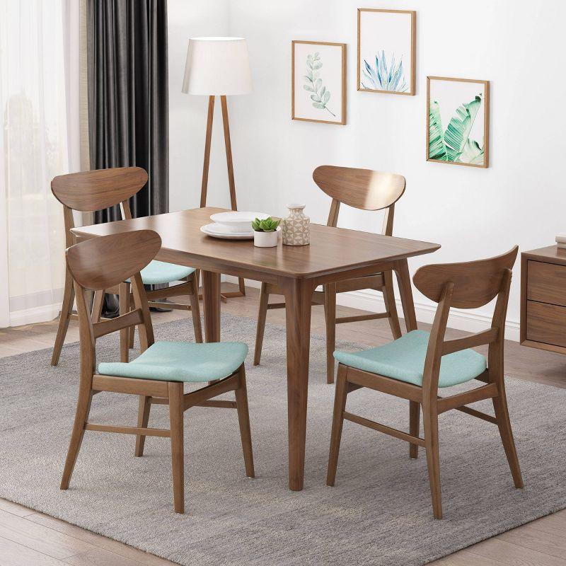 Set of 4 Mint Upholstered Walnut Ladderback Dining Chairs