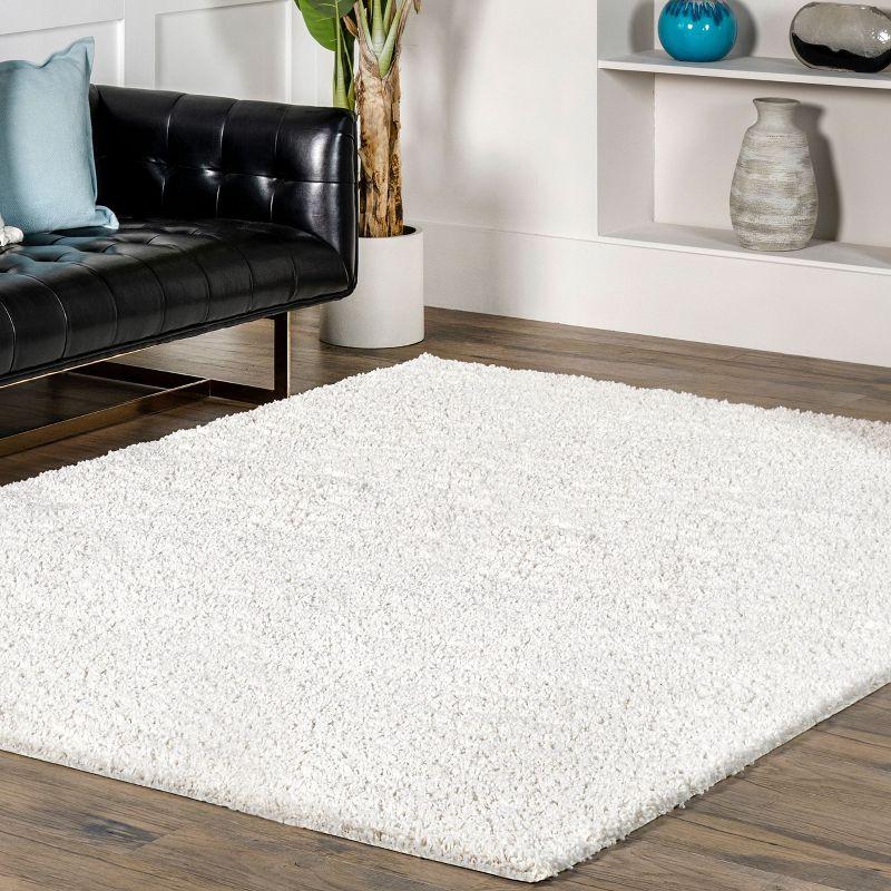 Nuloom Marleen Solid 8 Square Shag Indoor Area Rug for Living Room Bedroom Dining Room Nursery, Off White