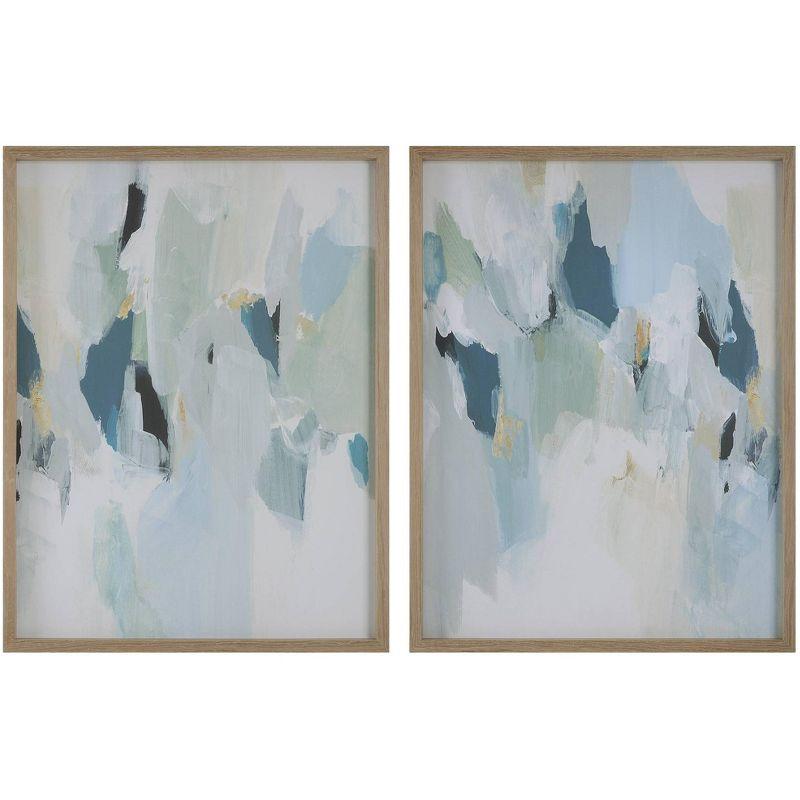 Seabreeze Abstract Blue and Gray Framed Canvas Set