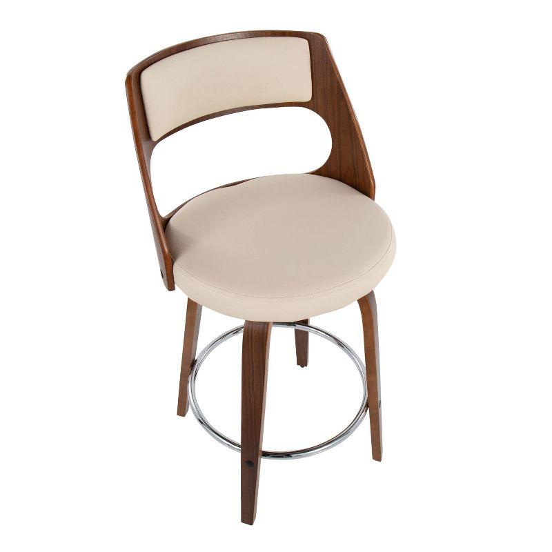 LumiSource Set of 2 Cecina Upholstered Counter Height Barstools Cream/Walnut : Swivel, Faux Leather, Wood Legs