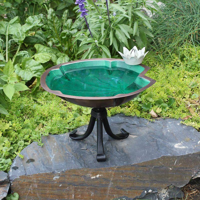 10.2" ACHLA Designs Lily Pad Birdbath: Antique Copper, No Assembly, Freestanding Iron Stand