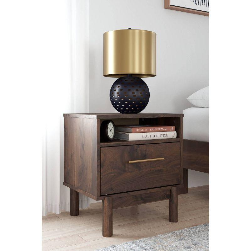 Calverson Nightstand Brown/Beige: Industrial Bedside Table with Storage, Metal Glides - Signature Design by Ashley