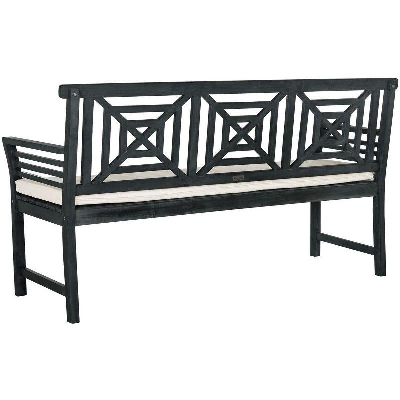 Ash Grey Acacia Wood 3-Seat Outdoor Bench with Beige Cushion
