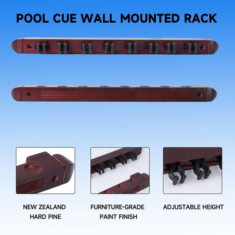 2-Piece Billiard Pool Cue Stick Wall Mounted Rack, Holds 8 Pool Cue Stick