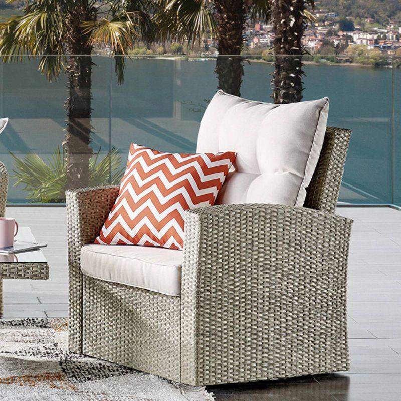 All-Weather Wicker Canaan Outdoor Armchair with Cushions Brown - Alaterre Furniture: Patio Accent Chair, Weather-Resistant