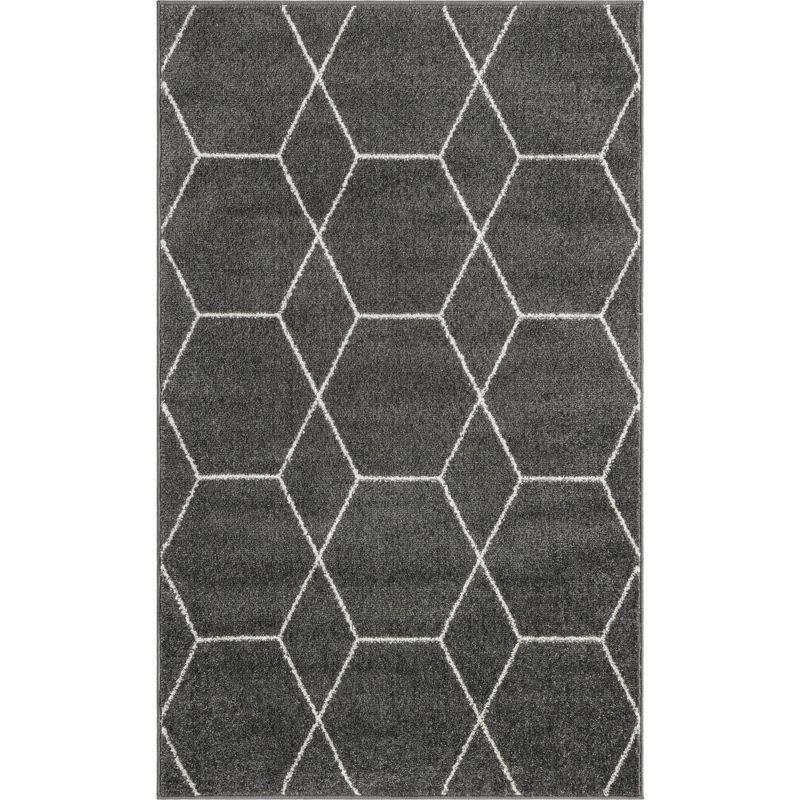 Geometric Trellis Frieze Dark Gray/Ivory Area Rug 3'3" x 5'3"