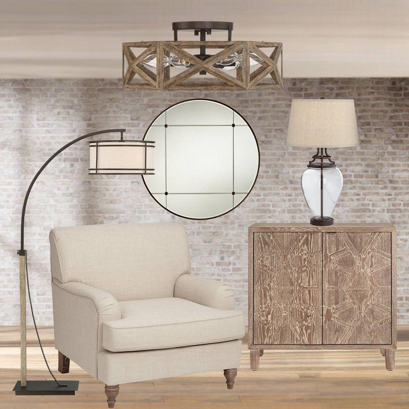 Possini Euro Design Moorcroft Modern Farmhouse Ceiling Light Semi Flush Mount Fixture 14 1/2" Wide Dark Wood Bronze 6-Light Hexagon Frame for Bedroom