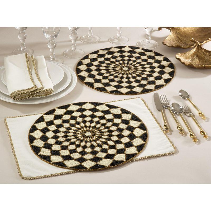 Round Black and White Beaded Design Placemats, Set of 4