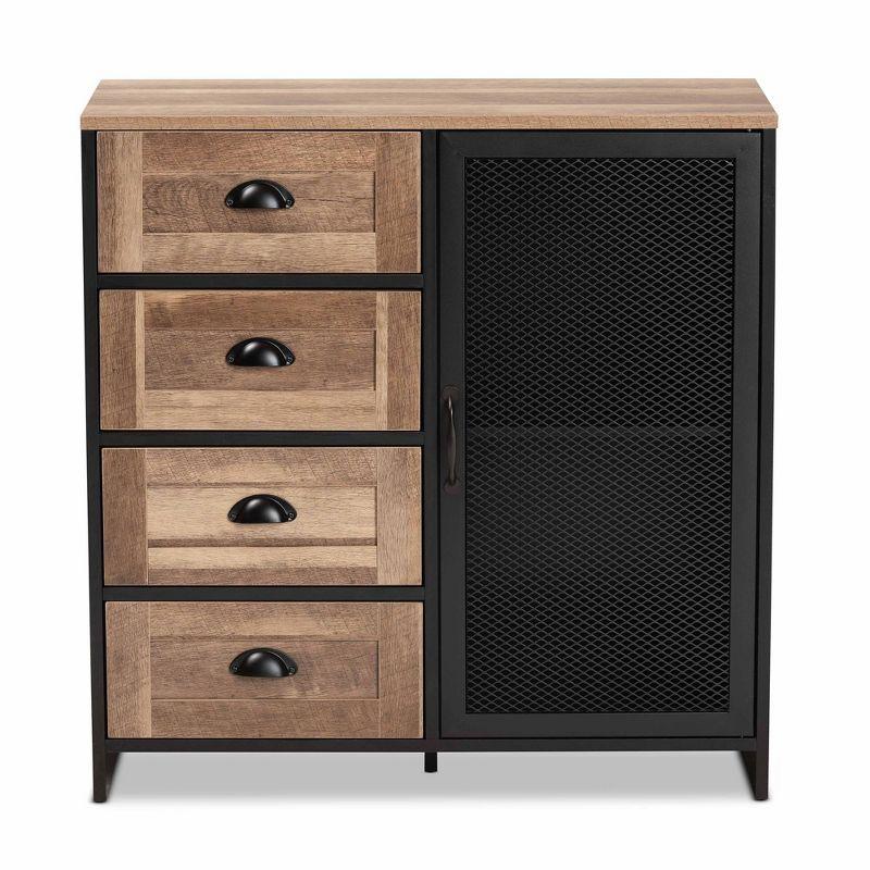 Connell Two-Tone Wood and Metal Sideboard Buffet Natural Brown/Black - Baxton Studio: Sturdy Frame, Industrial Charm, Storage