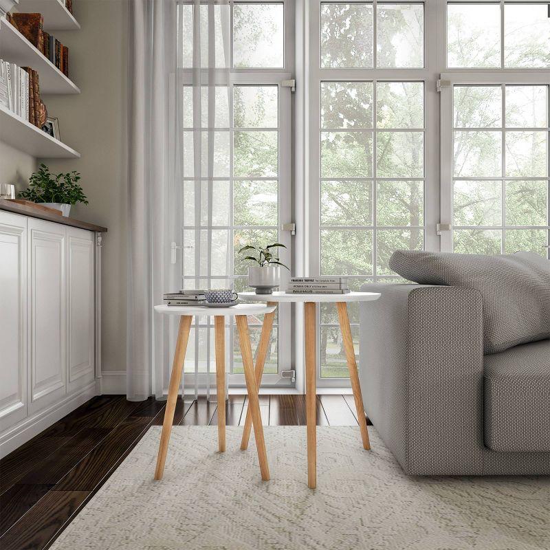 Nesting End Tables with Circular Top White - Yorkshire Home: 3-Piece Wood Accent Table Set, MDF Frame