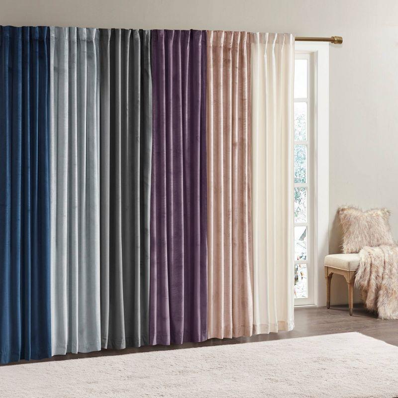 Set of 2 (95"x37") Bryce Poly Velvet Room Darkening Curtain Panels Light Gray: Modern Living Room Velvet Curtains
