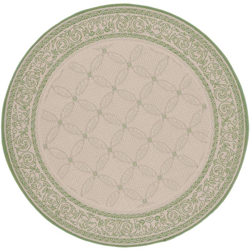 Courtyard CY1502 Power Loomed Indoor and Outdoor Area Rug - Natural/Olive - 5'3" Round - Safavieh