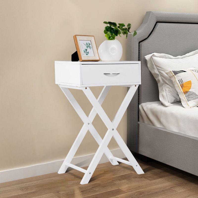 Costway 2 PCS Nightstand X-Shape Drawer Accent side End Table Modern Home Furniture White