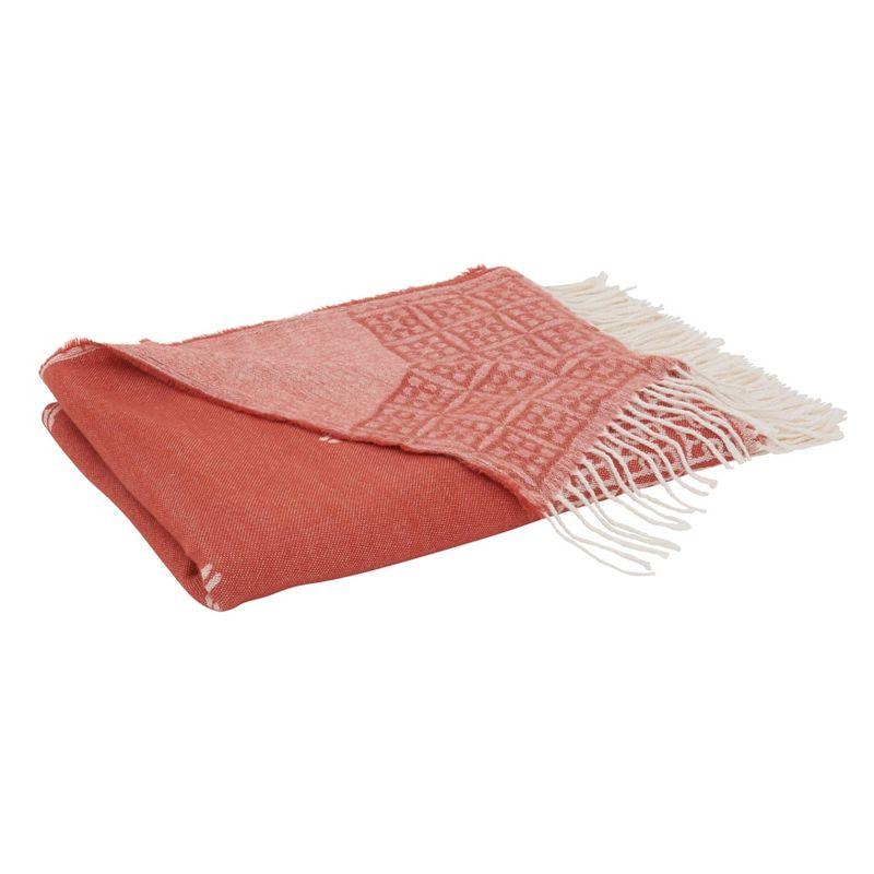 50"x60" Medallion Design Throw Blanket with Fringe Edges Persimmon - Saro Lifestyle: Cozy Fall Couch Accessory