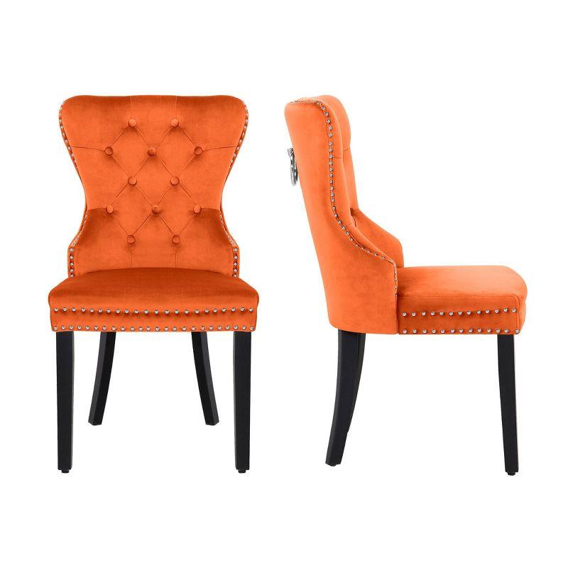 WestinTrends  Velvet Upholstered Tufted Dining Chairs (Set of 2), Orange