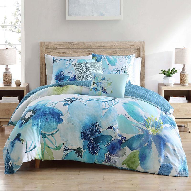 Bebejan Watercolor Blue 100% Cotton Sateen 5 Piece Reversible Comforter Set