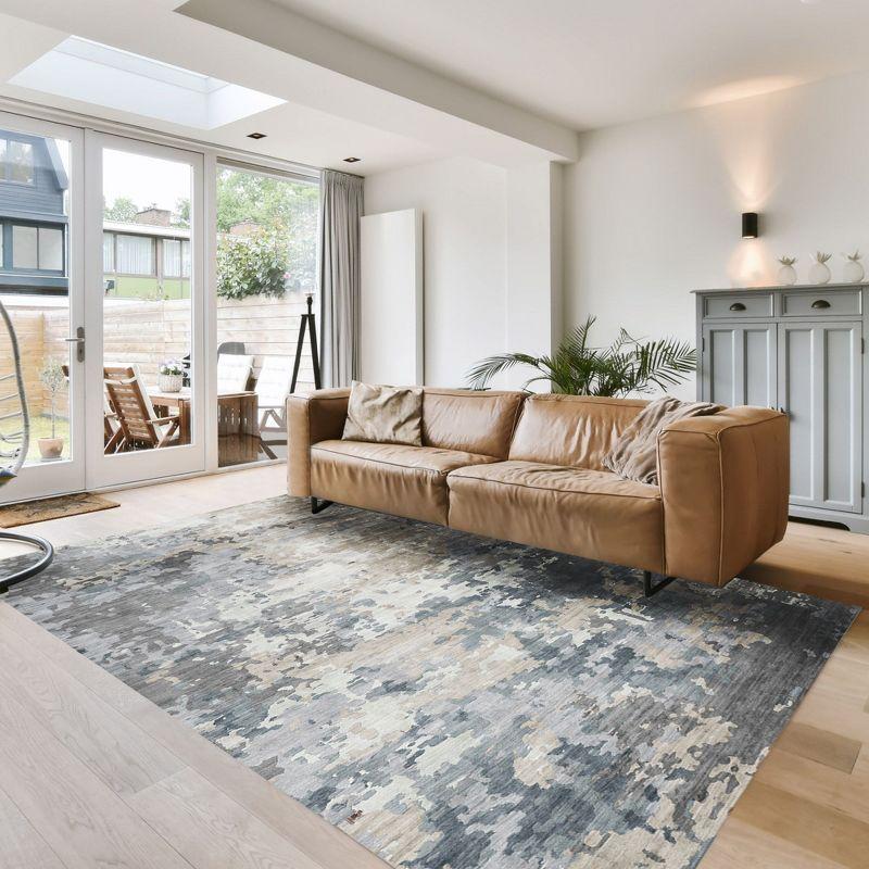 Crystal Print Kaori Blue Gray Beige Multi Modern Abstract Industrial Livingroom Dining Bedroom Flat Pile Easy Care Indoor Area Rug, 3x5