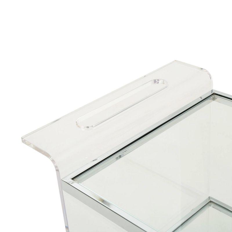 Yves Acrylic Bar Trolley Clear - Christopher Knight Home: Tempered Glass Shelves, Modern Serving Cart with Casters/Wheels