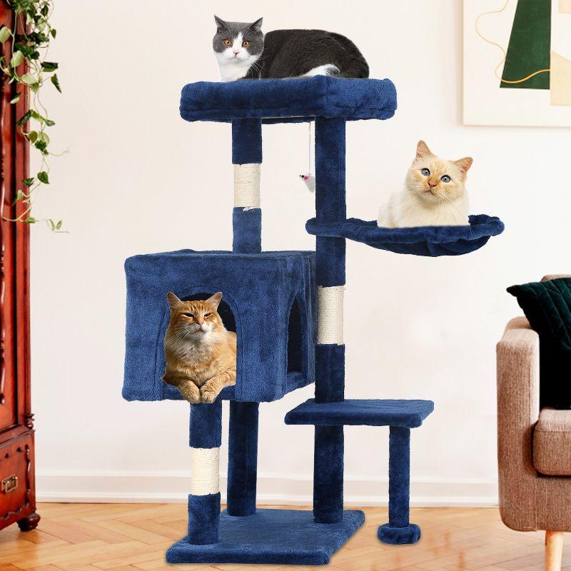 FDW Multi-Functional Cat Tree for Climbing Scratching and Resting Cat Tower for Indoor Cats with Cat Scratching Post Cat Condo Furniture, Navy Blue