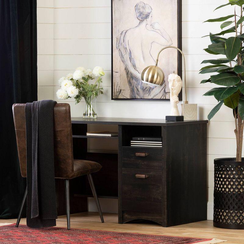 Rubbed Black Wood Computer Desk with Drawers and Keyboard Tray