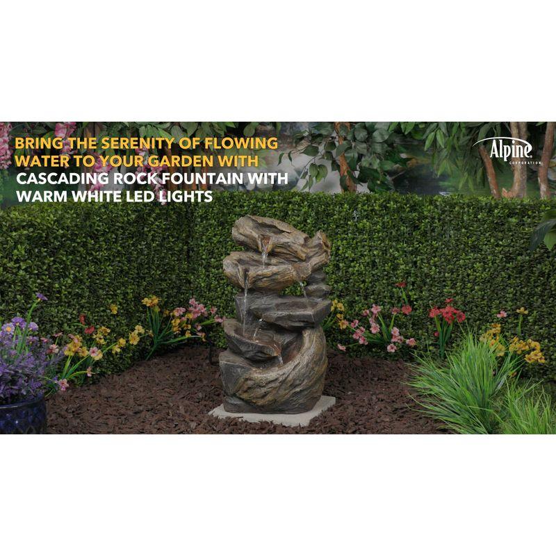 24" Cascading Rock Fountain with Warm White LED Lights