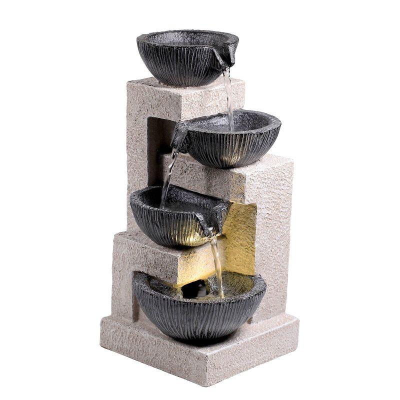 14" Gray Resin Cascading Bowl Tabletop Fountain with LED Lights