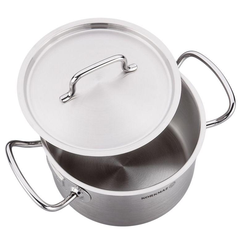 Korkmaz Gastro Proline 3.6 Liter Stainless Steel Casserole with Lid in Silver