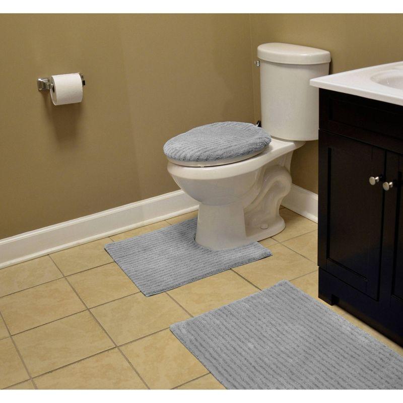 3pc Sheridan Plush Washable Nylon Bath Rug Set Platinum Gray - Garland: Includes Contour Mat, Tufted Lid Cover
