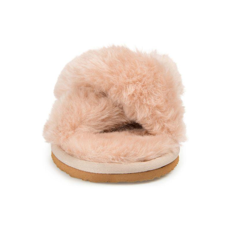 Tan Faux Fur Open Toe Women's Slippers