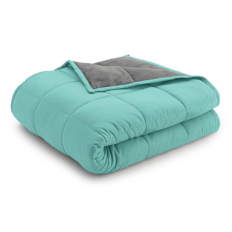 15 lb Grey Aqua Reversible Weighted Blanket with Glass Beads