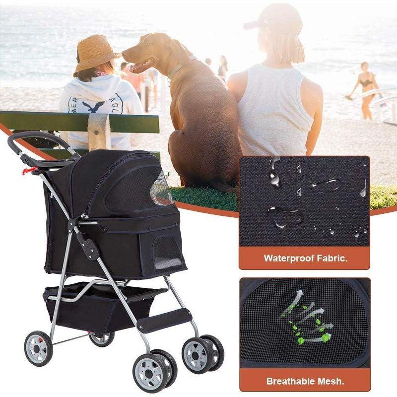 FDW Pet Stroller Cat Dog Cage Stroller Travel Folding Carrier