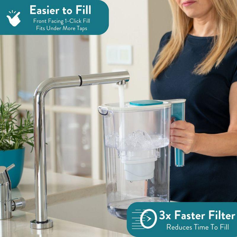 Perfect Pour Large 10 Cup Water Filter Pitcher By Aqua Optima, Ergonomic, Eliminates Splashes And Spills, Bpa Free, Wqa Certified, Includes 3 Evolve+ Water Filters, Teal