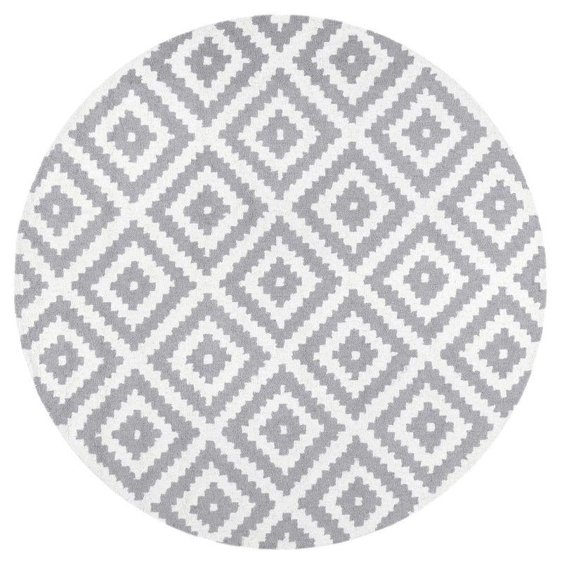Nuloom Kellee Geometric 5 Round Wool Indoor Area Rug for Living Room Bedroom Dining Room Kitchen, Grey/White