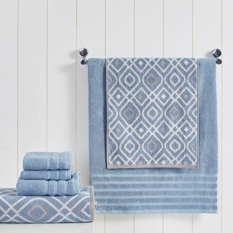 Modern Threads 6 Piece Set, 2 Bath Towels, 2 Hand Towels, 2 Washcloths Yarn Dyed Jacquard/Solid Towel Set Oxford