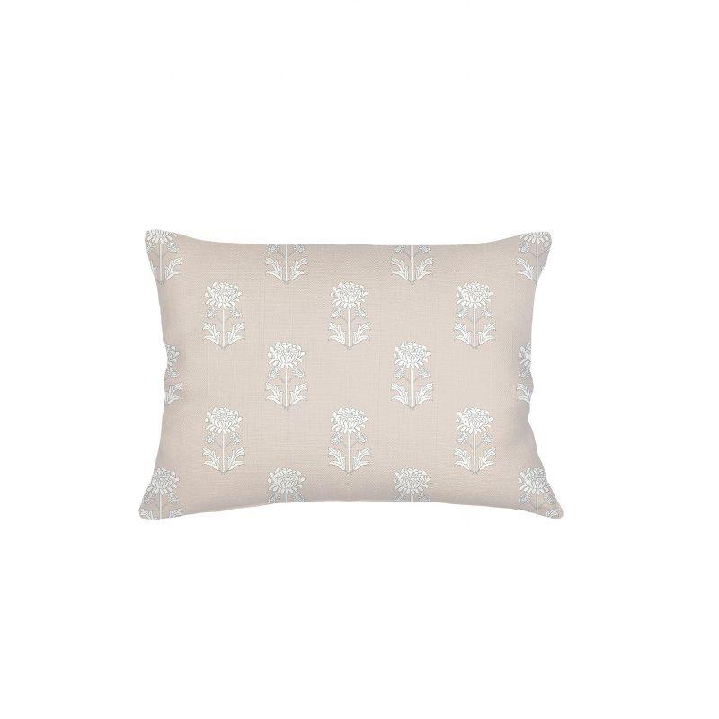 Beige Block Print Linen Pillow 14x20 Down Alternative