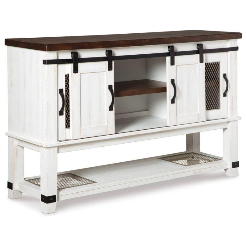 Signature Design by Ashley Valebeck Dining Server White/Brown/Beige: Rustic Farmhouse Sideboard with Adjustable Shelves