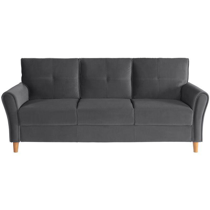 Dunleith Modern Contemporary Velvet Tufted Sofa in Gray and Walnut - Lexicon