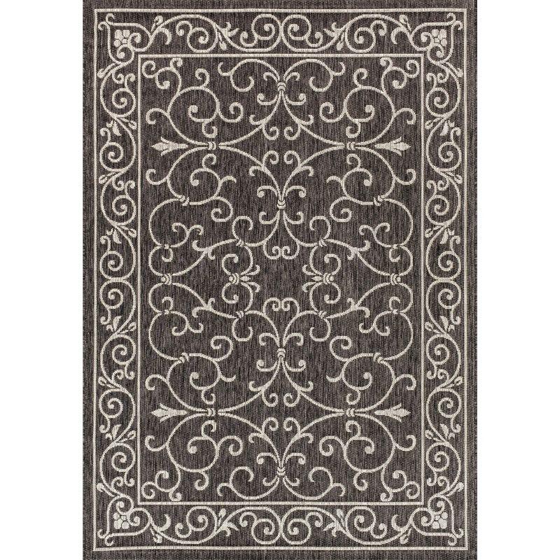 4'x6' Charleston Vintage Filigree Textured Weave Indoor/Outdoor Area Rug, Black/Gray - JONATHAN Y