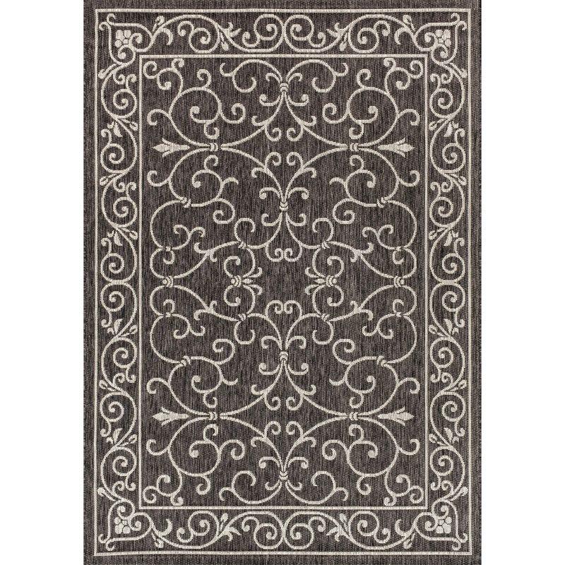 Charleston Vintage Filigree Black/Gray 4' x 6' Reversible Indoor/Outdoor Rug