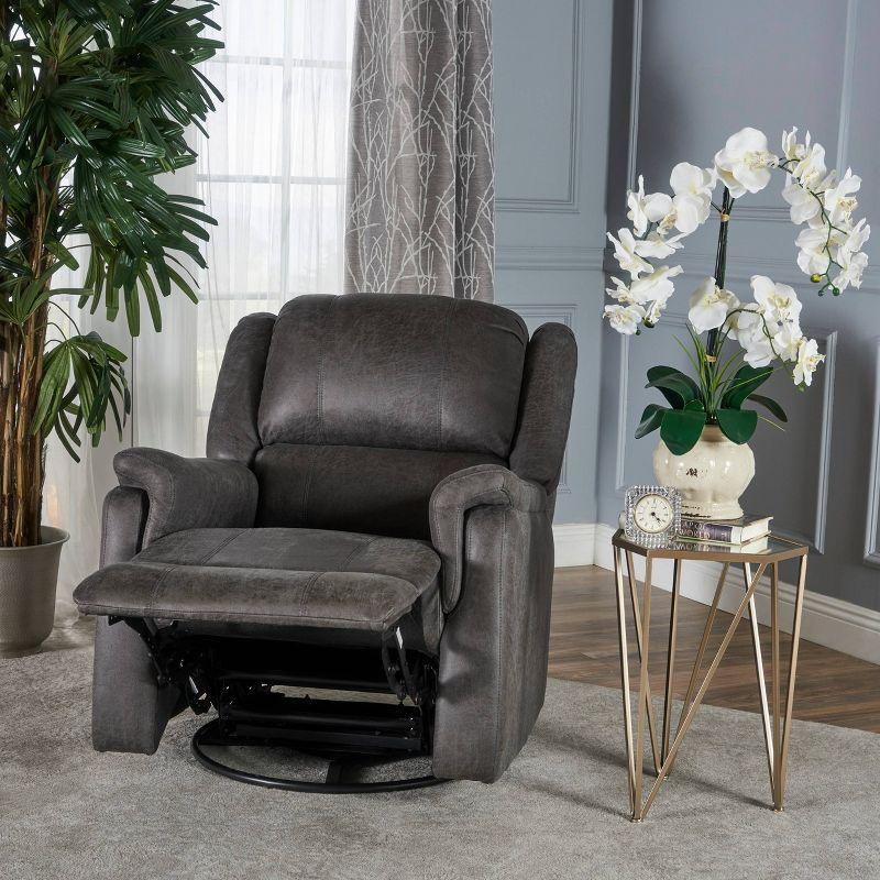 Slate Microfiber Swivel Recliner with Tufted Back