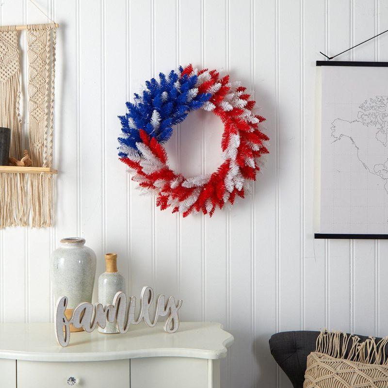 Nearly Natural 24” Patriotic Red, White and Blue “Americana” Wreath with 35 Warm LED Lights