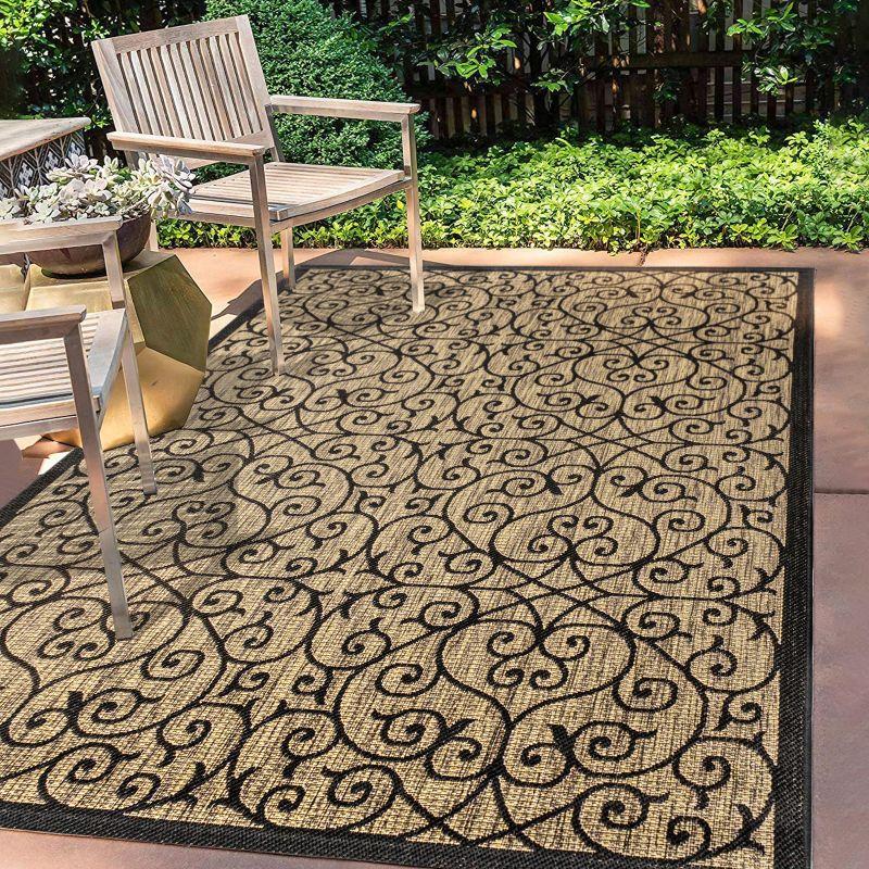4'x6' Madrid Vintage Filigree Textured Weave Indoor/Outdoor Area Rug, Black/Khaki - JONATHAN Y