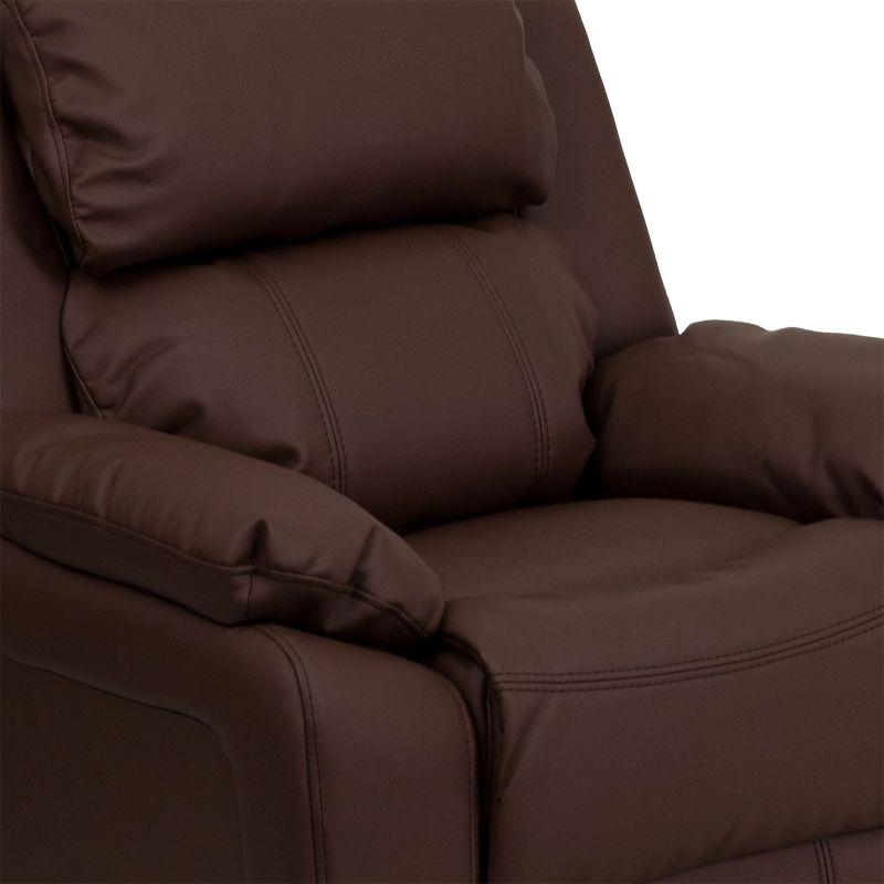 Emma and Oliver Deluxe Padded Brown LeatherSoft Kids Recliner with Storage Arms