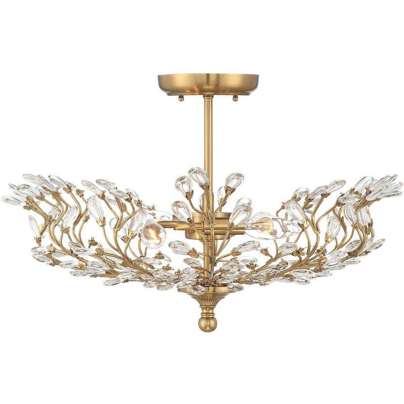 Elegant Brass Vine 24" Semi-Flush Bowl Ceiling Light with Crystal Accents