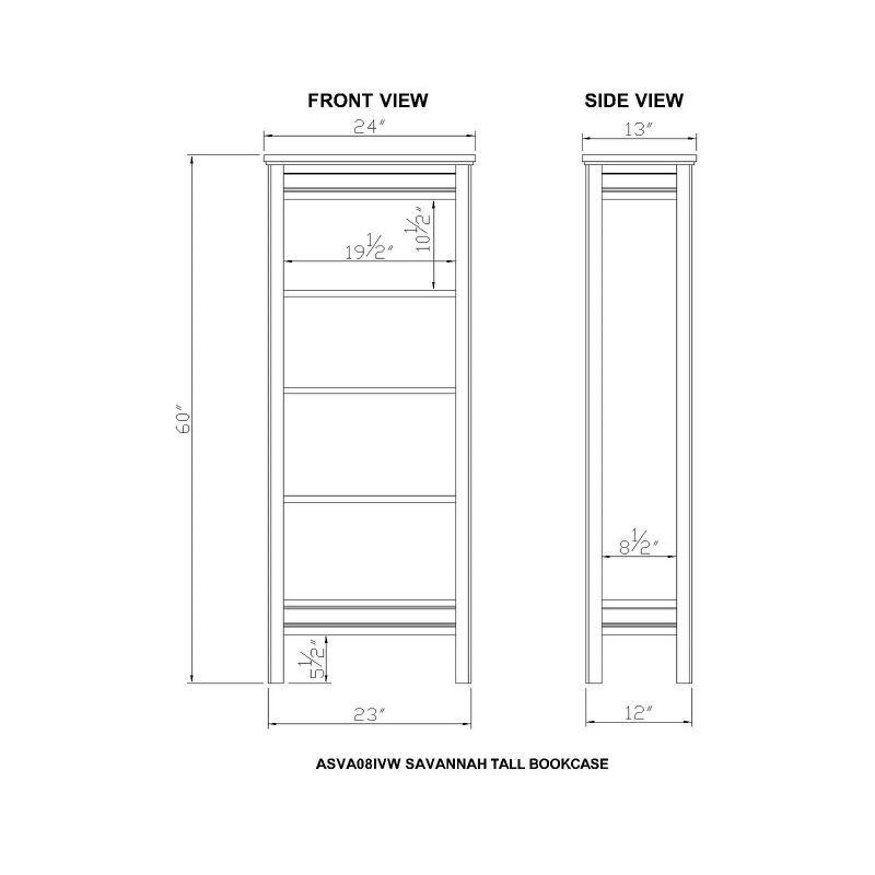 60" Savannah Tall Bookshelf Ivory with Natural Wood Top - Bolton Furniture